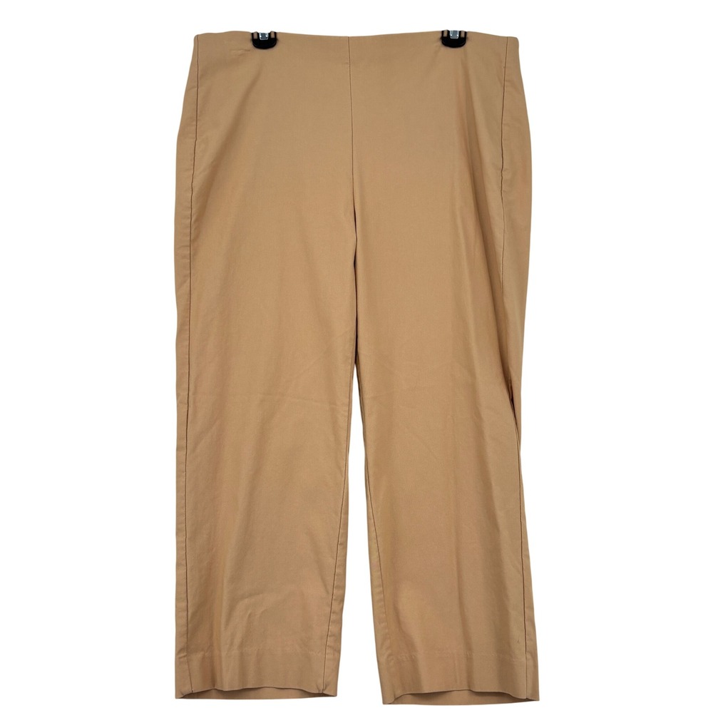 Chico's Pull On Crop Pants Size 14 Tan Khaki High Rise Stretch Elastic Waist